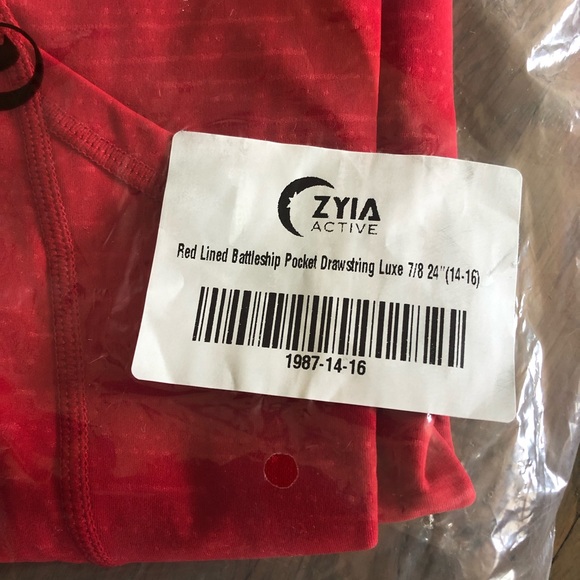 ZYIA Pants & Jumpsuits Zyia Red Lined Battleship Pocket Drawstring